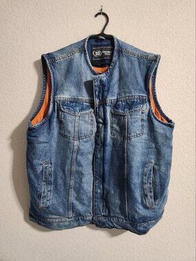 Daniel Smart Blue Denim Motorcycle Vest Collarless with CCW Pockets size XL